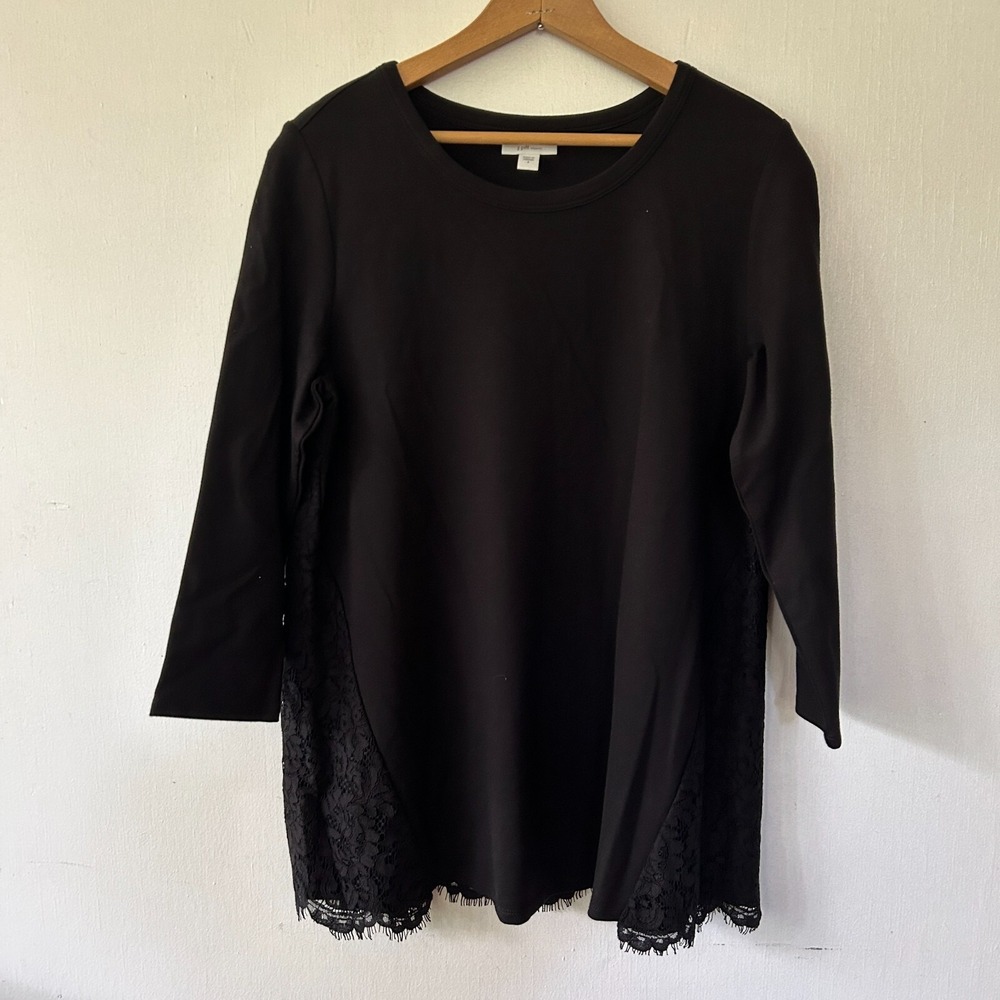 J.Jill Ponte Knit Top Womens Small Black Oversized Blouse Lace Grunge Fairy
